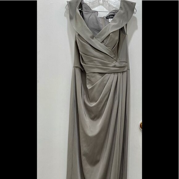 LA FEMME Surplice Off Shoulder Column Gown - Picture 2 of 15